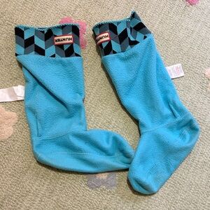 Kids Hunter Turquoise Fleece Boot Liners with Geometric Cuff